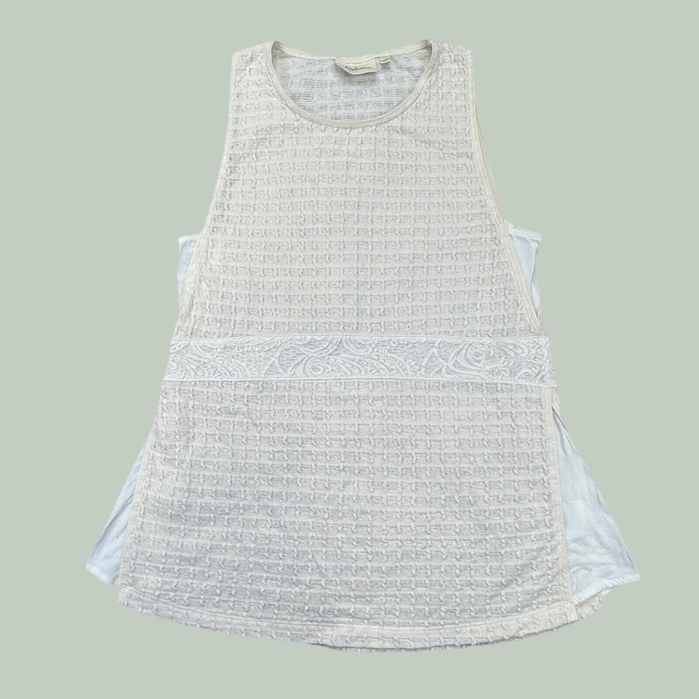 Deletta Anthropologie Ivory Textured Lace Empire Waist Sleeveless Top XS